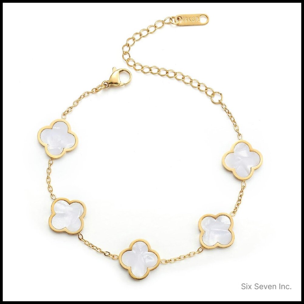 Gold Plated Clover Link Bracelet Adjustable Lucky Charm Minimal Elegant